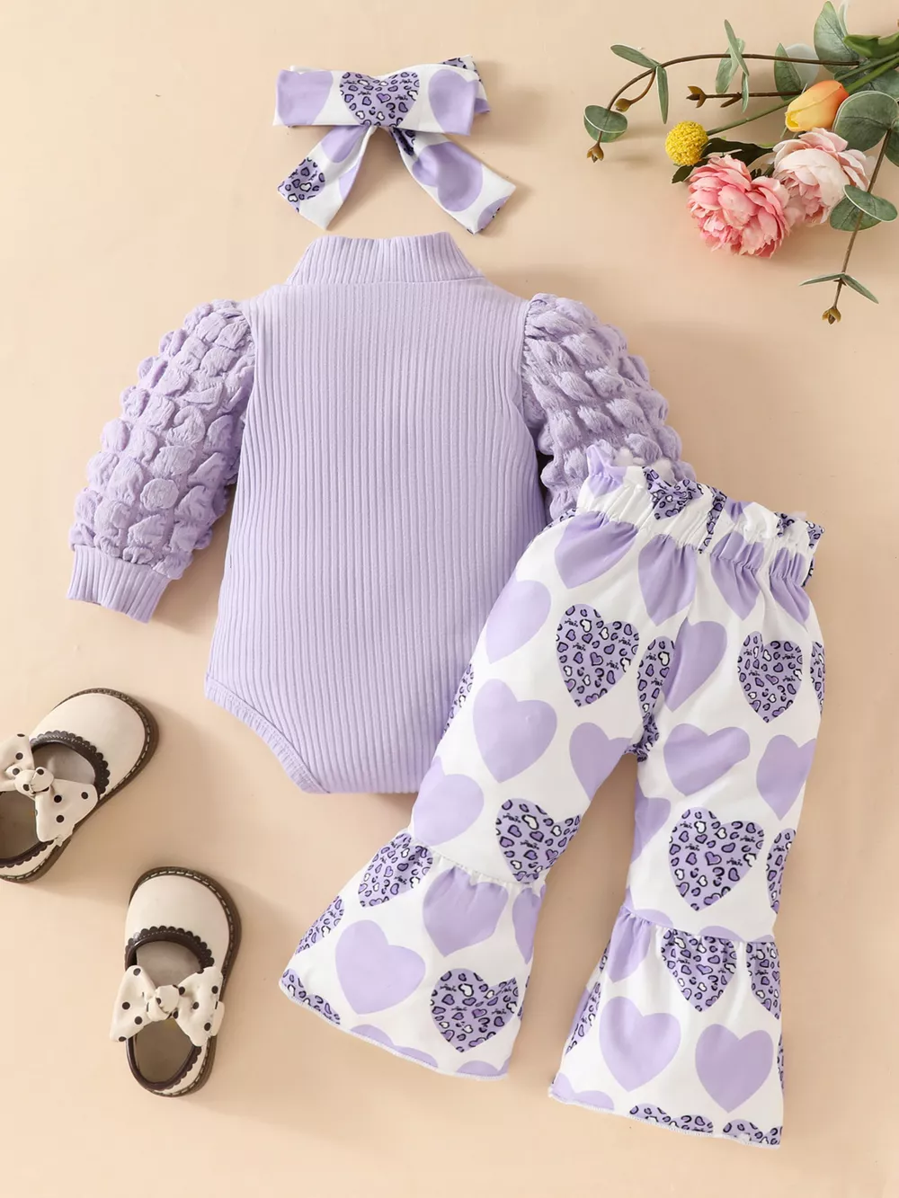Children's Bubble Texture Long Sleeve Top and Pants Set with Headband, image 7