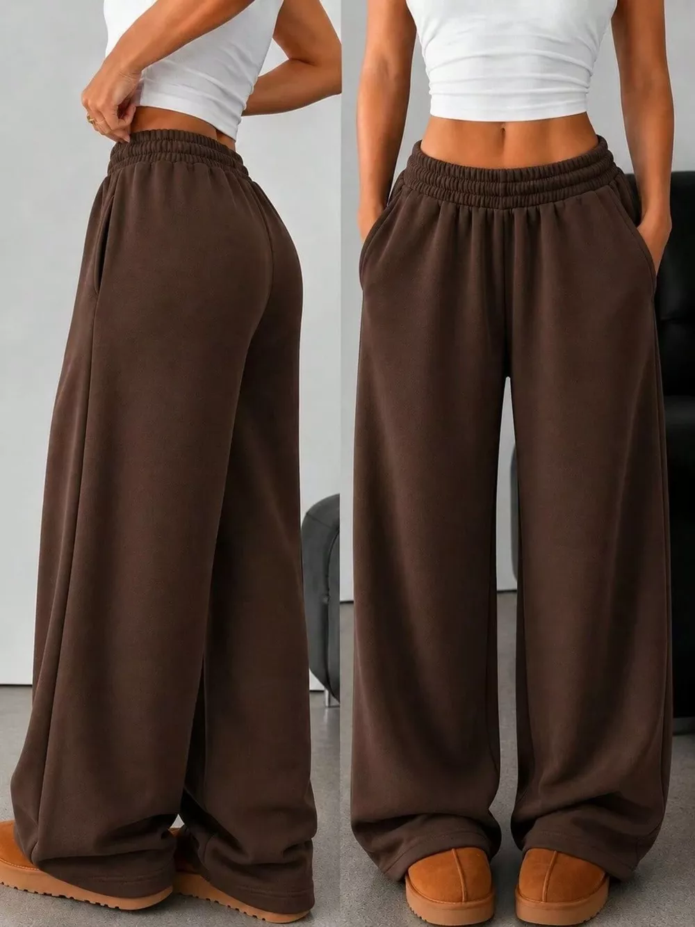 Elastic Waist Wide-Leg Sweatpants, image 5