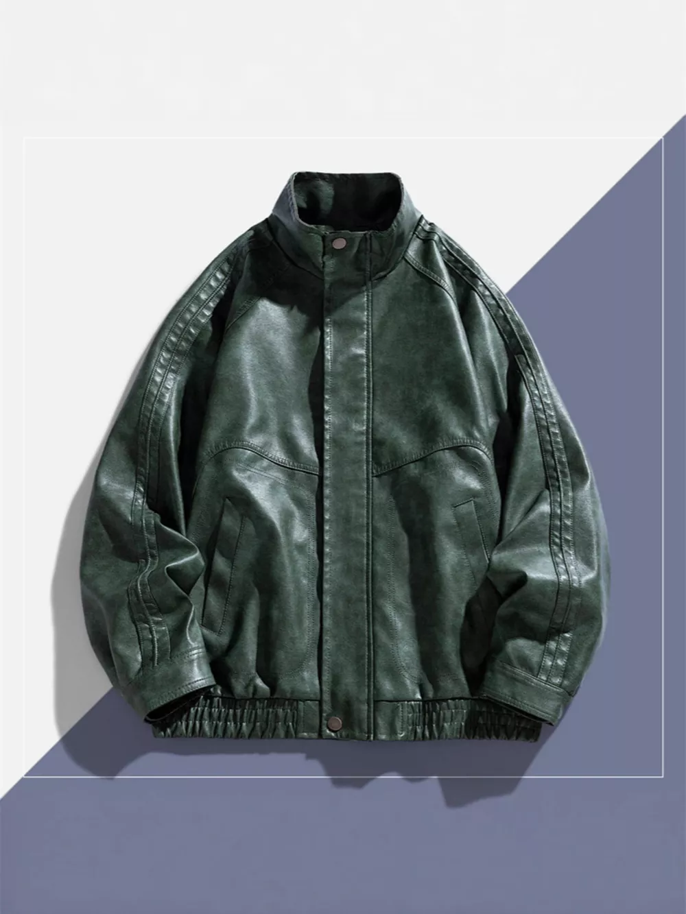 Men's Plus Size Vintage Style Faux Leather Moto Jacket, image 3