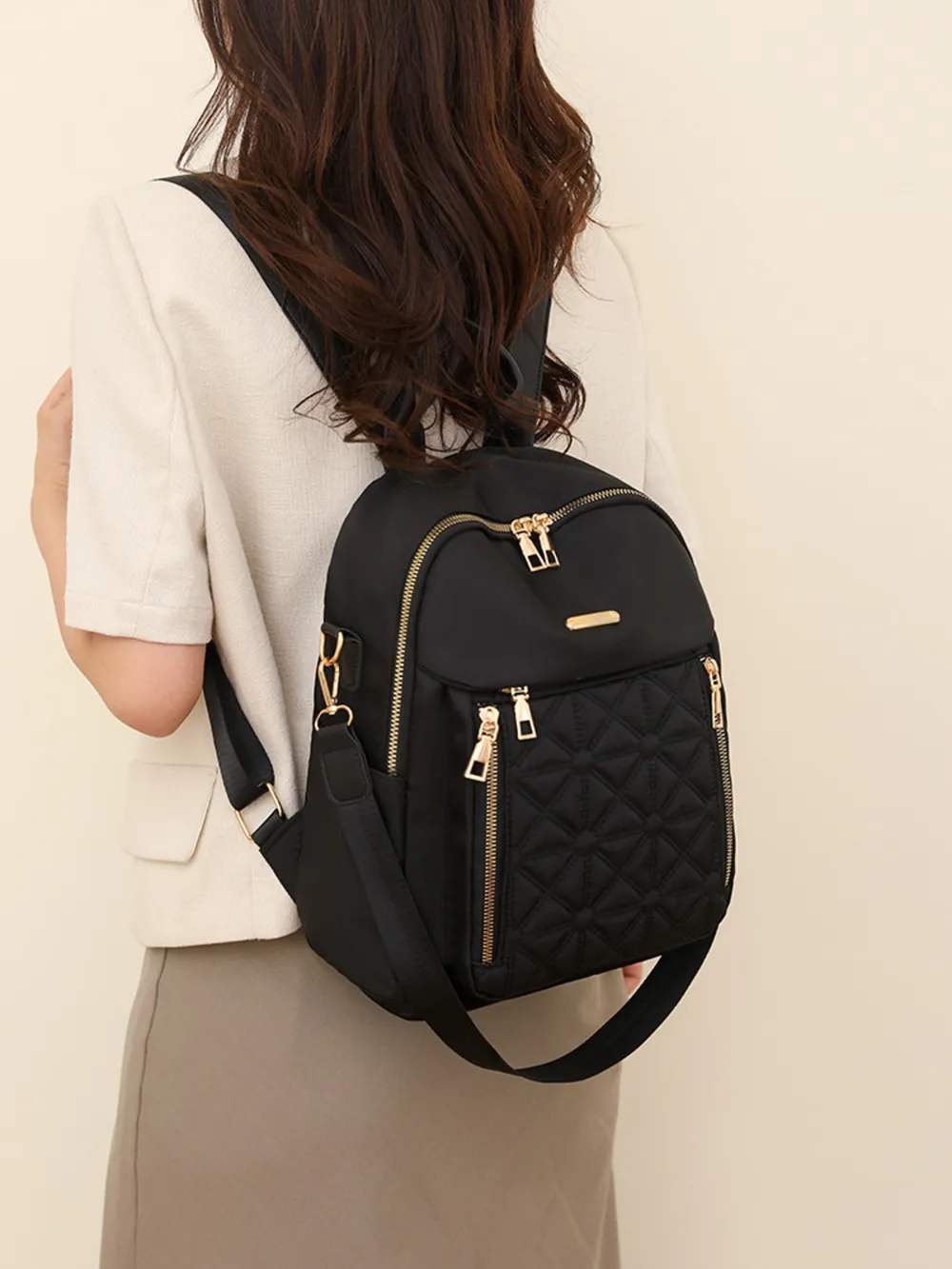 Quilted Oxford Cloth Backpack Bag