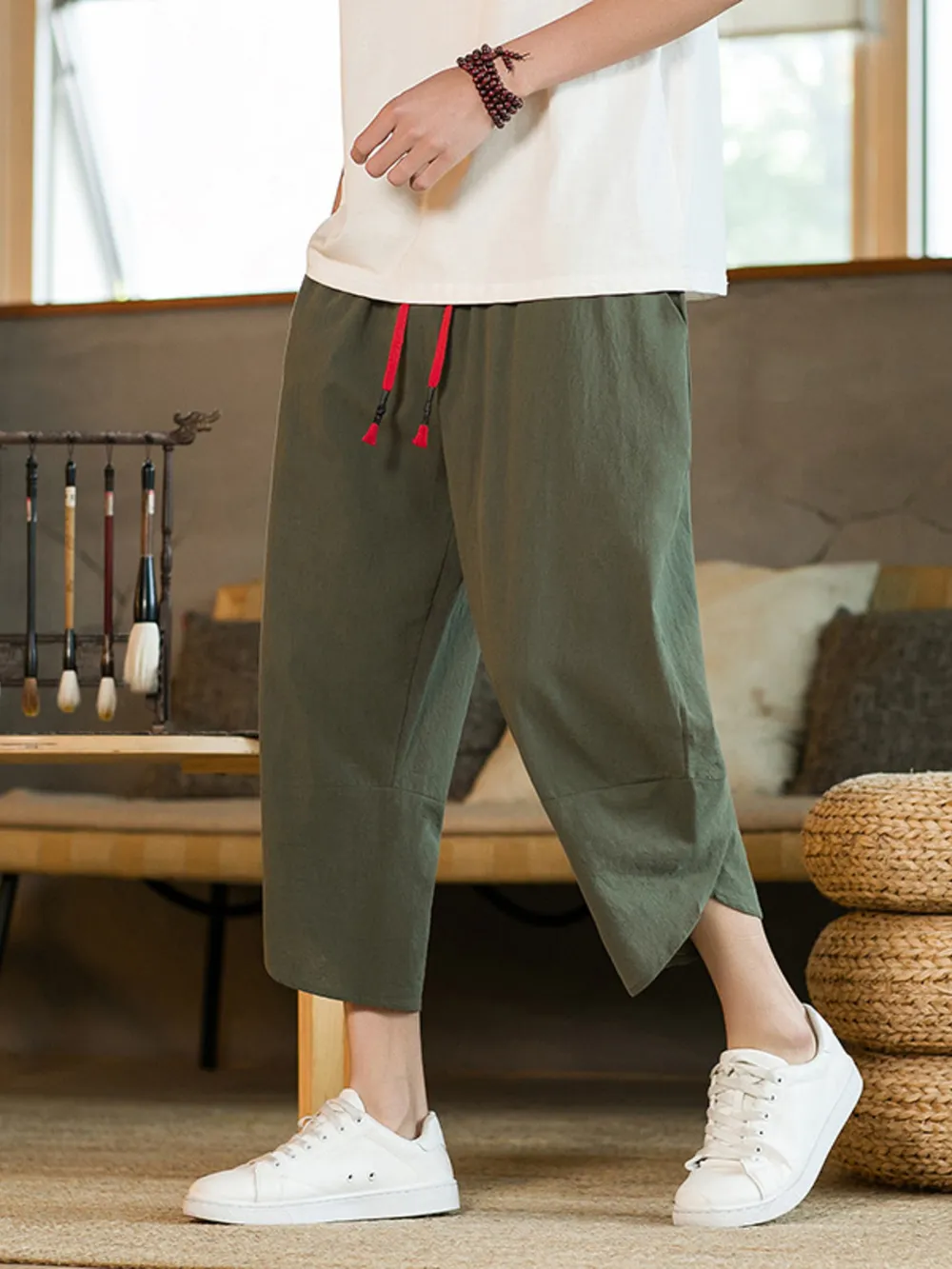 Men's Plus Size Drawstring Wide Leg Pants, image 2