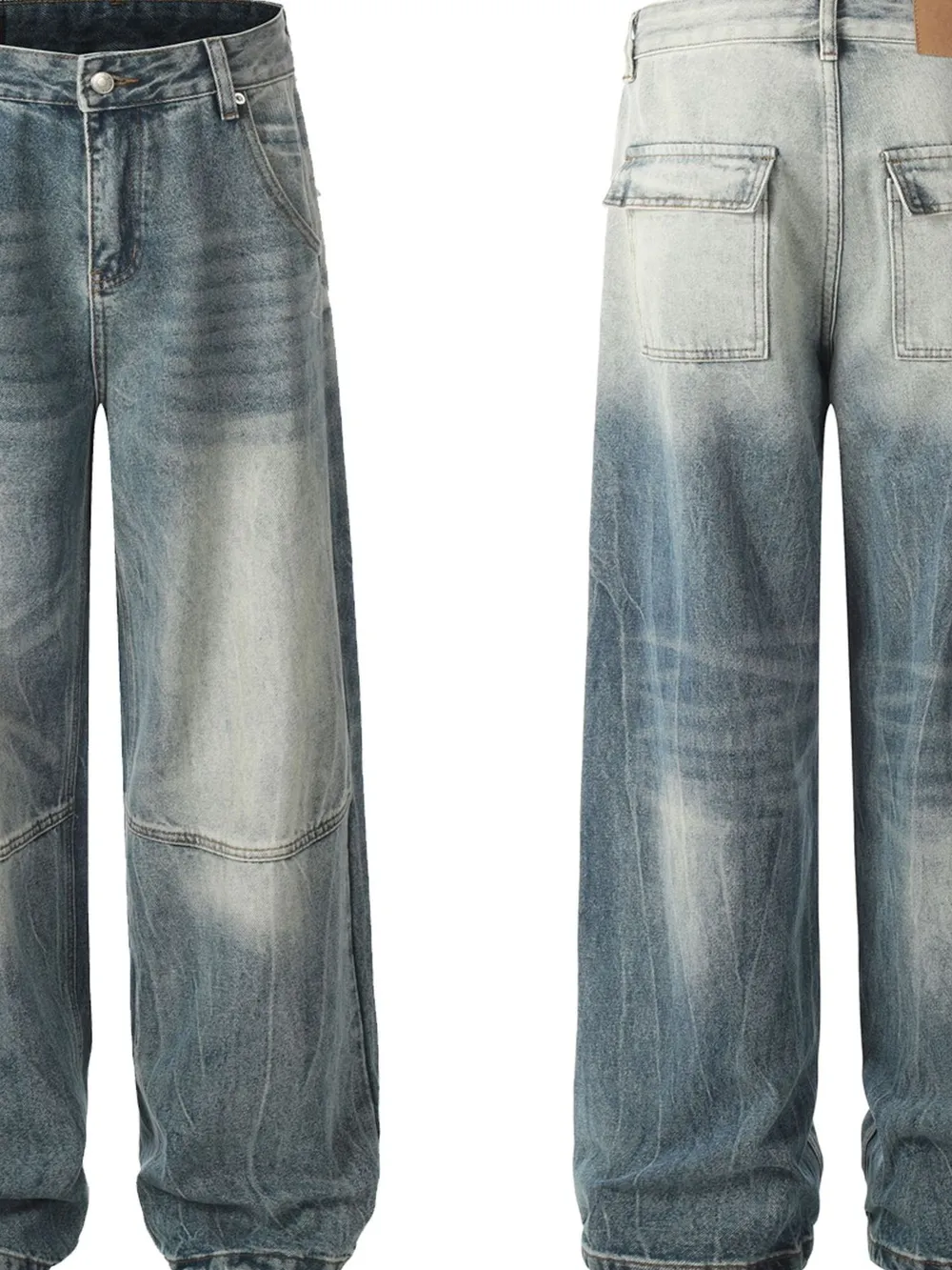 Men's Washed Wide Leg Baggy Jeans, image 4