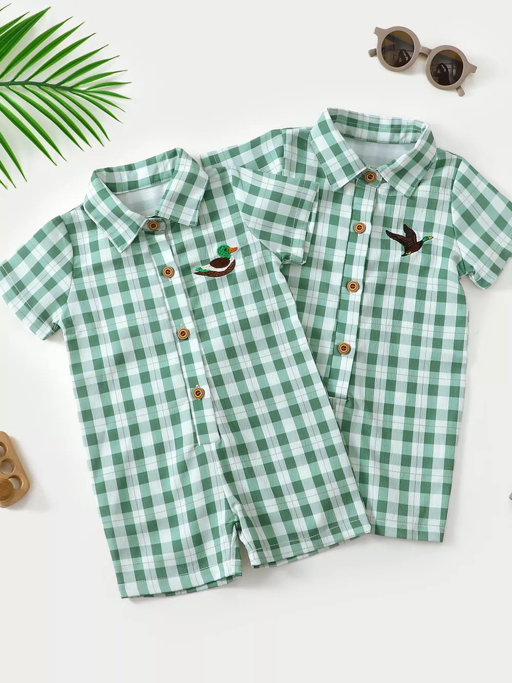 Children's Gingham Duck Embroidered One-Piece, image 2