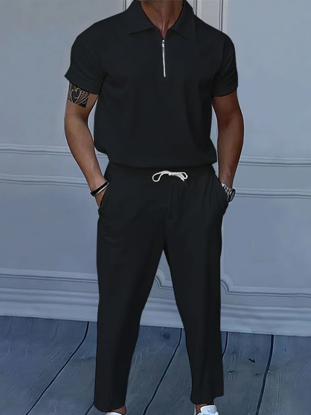 Men's Full Size Quarter Zip Short Sleeve Polo and Pants Set Plus Size, image 3