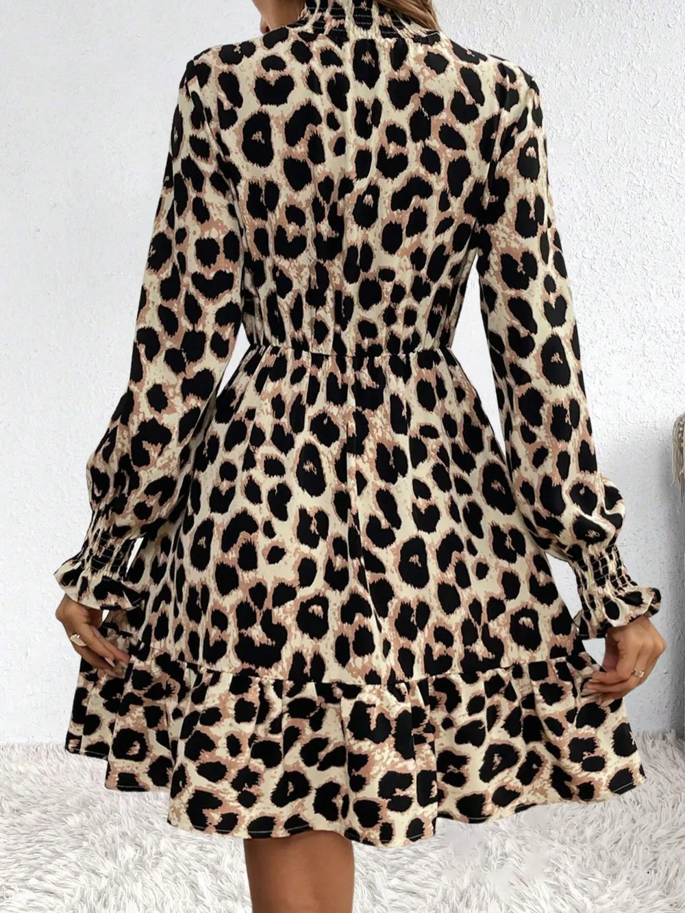 Leopard Print Long Sleeve Mini Dress, image 3