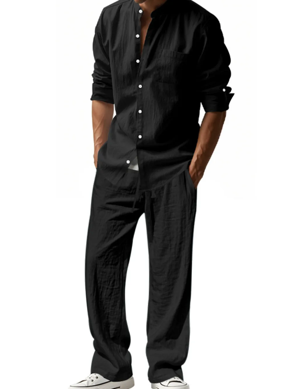 Men's Full Size Button Up Shirt and Pants Set Plus Size, image 4