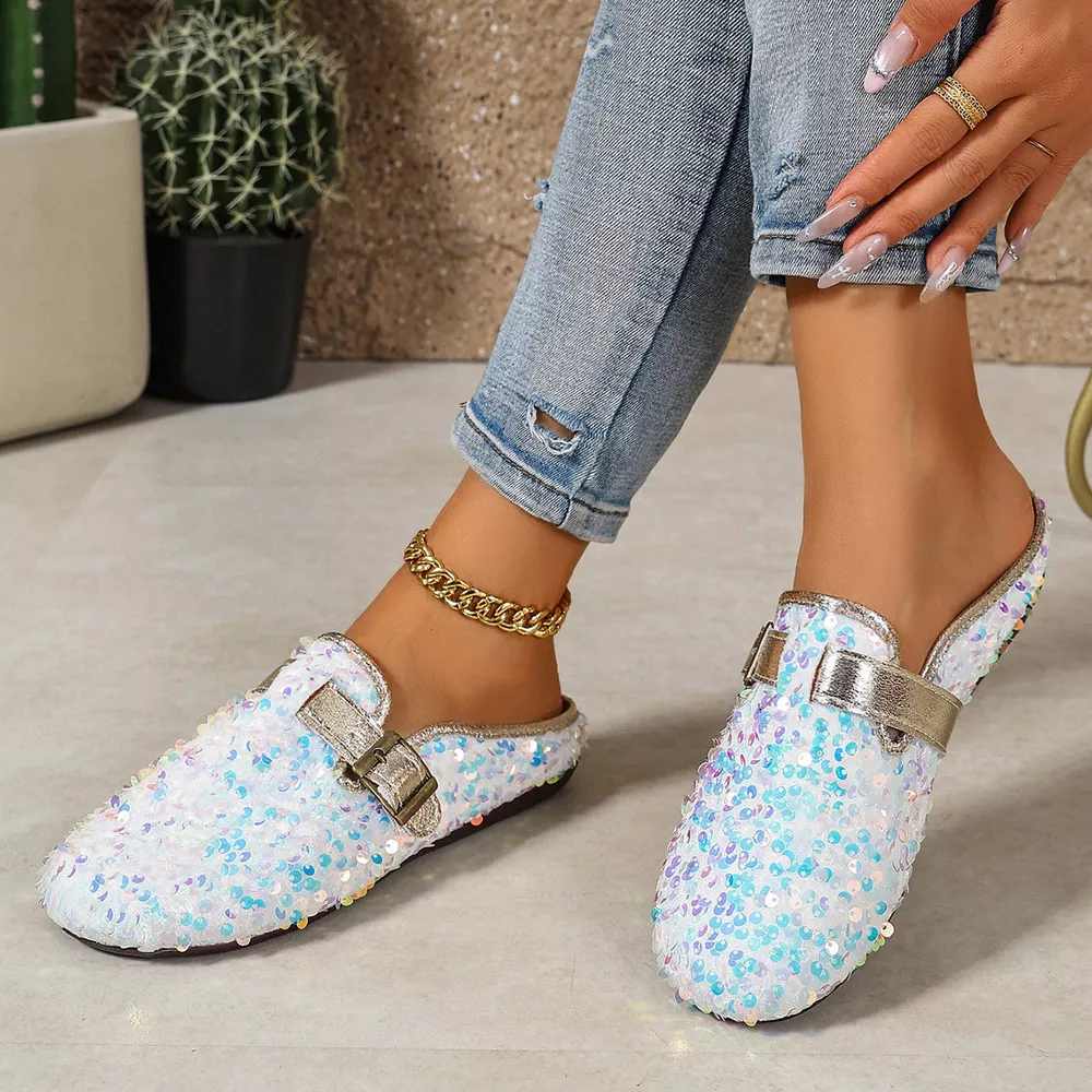 Sparkling Sequin Buckle Slip-On Loafers, image 4