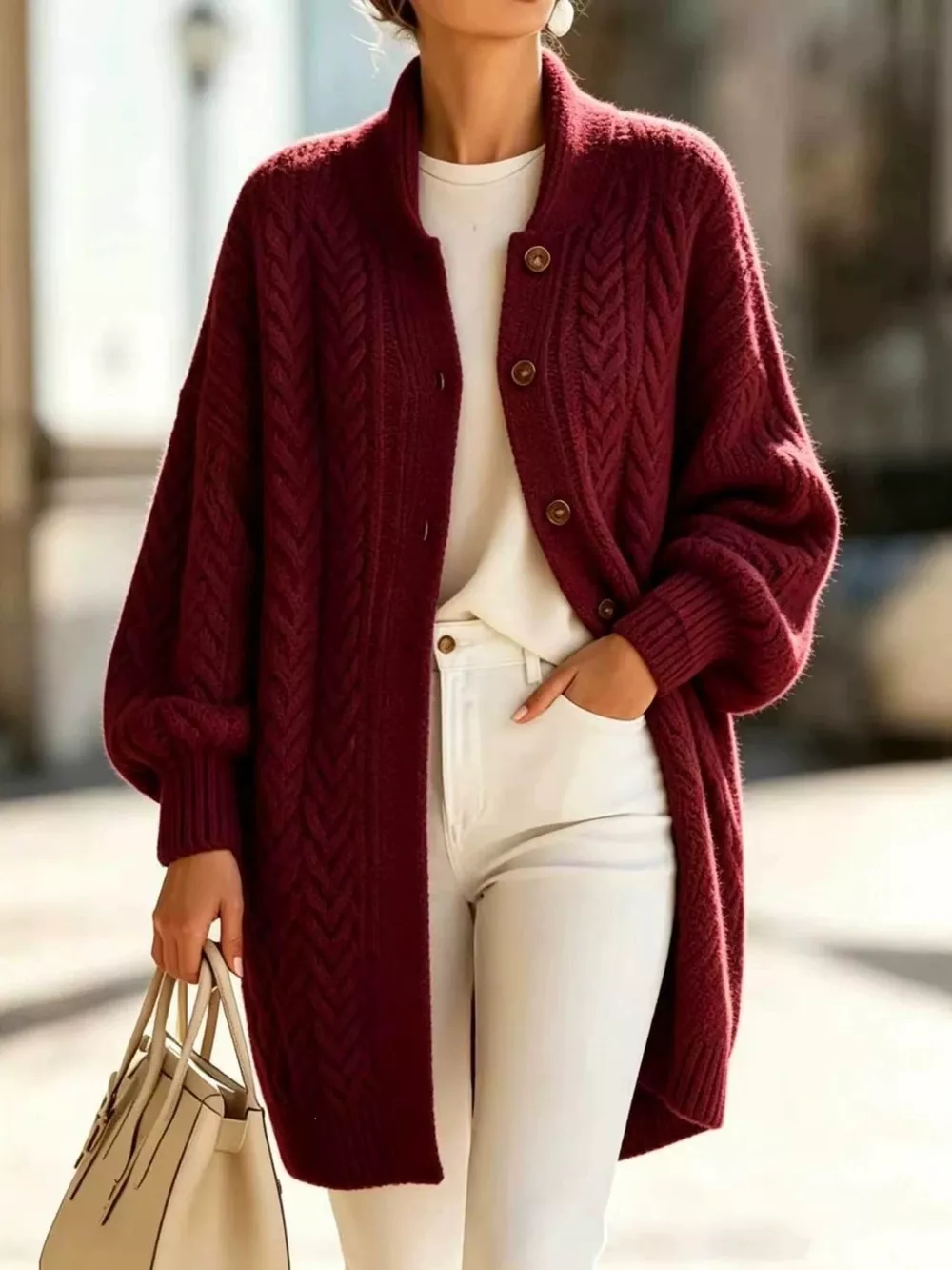 Full Size Cable-Knit Button-Down Cardigan Plus Size, image 5