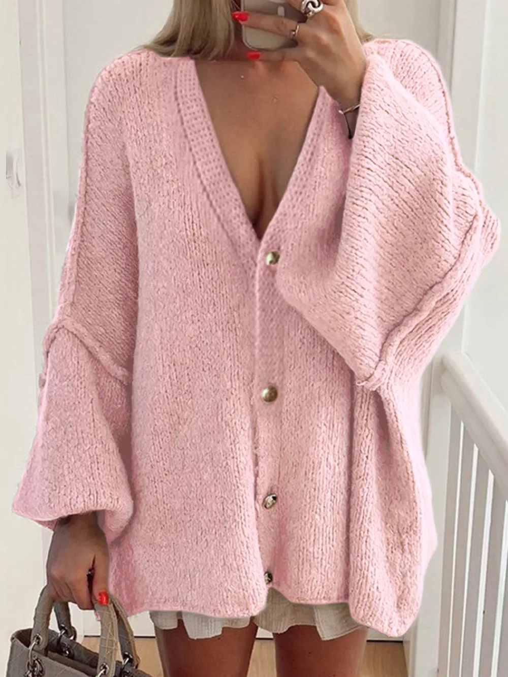 Oversized Knit Button Up Cardigan, image 6