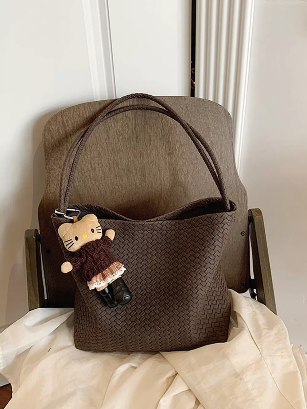 Vintage Woven Leather Shoulder Bag, image 4