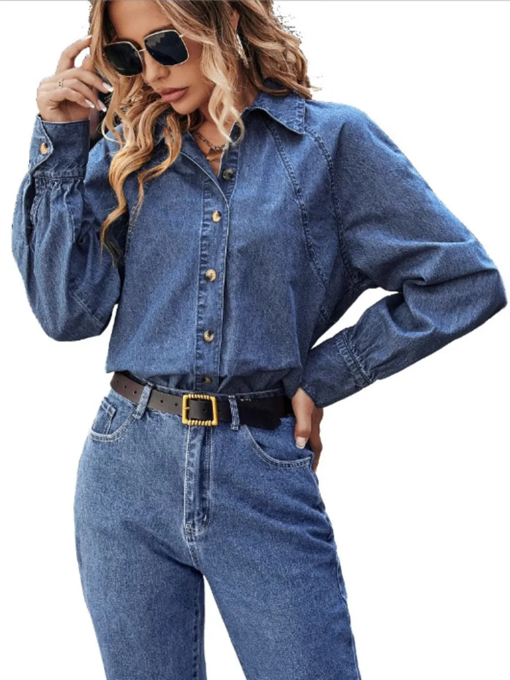 Button Up Long Sleeve Denim Shirt, image 2