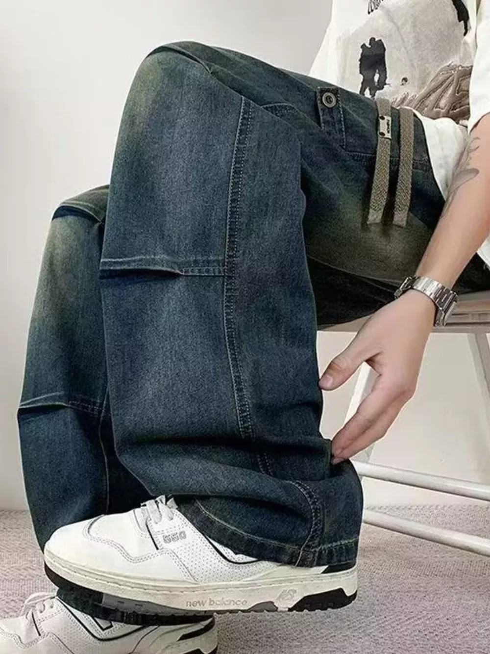Men's Full Size Wash Wide Leg Jeans Plus Size, image 5