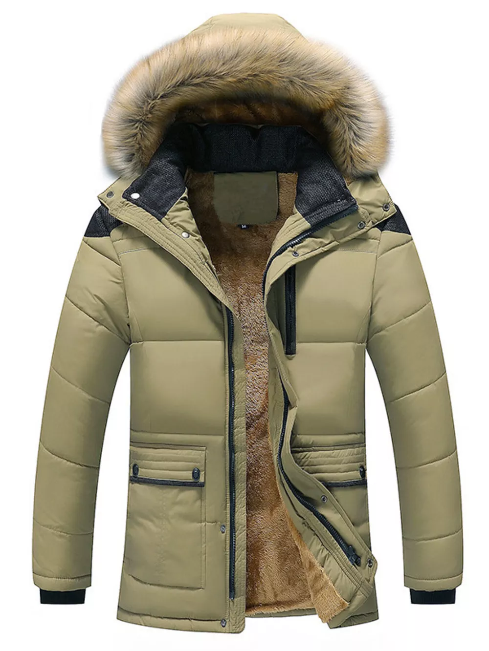 Men's Plus Size Fur Hooded Winter Parka Jacket, image 6