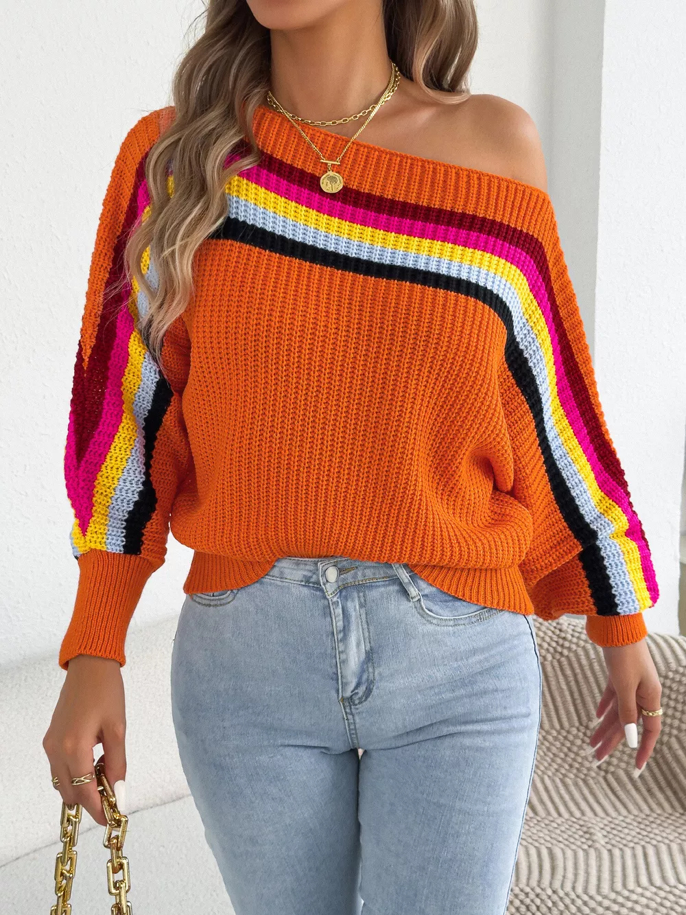 Striped Knit Boat Neck Sweater, image 15