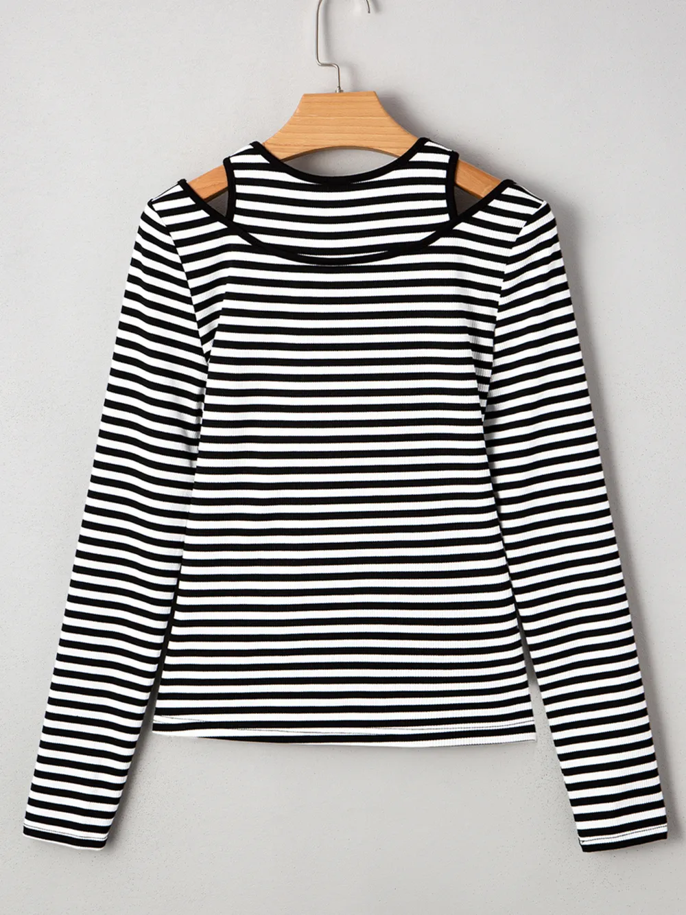 Stripe Double-layer Cold Shoulder Long Sleeve Top, image 6