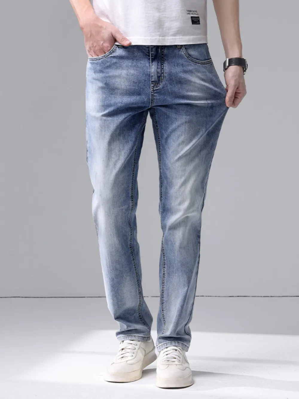 Men's Washed Slim Fit Jeans, image 6