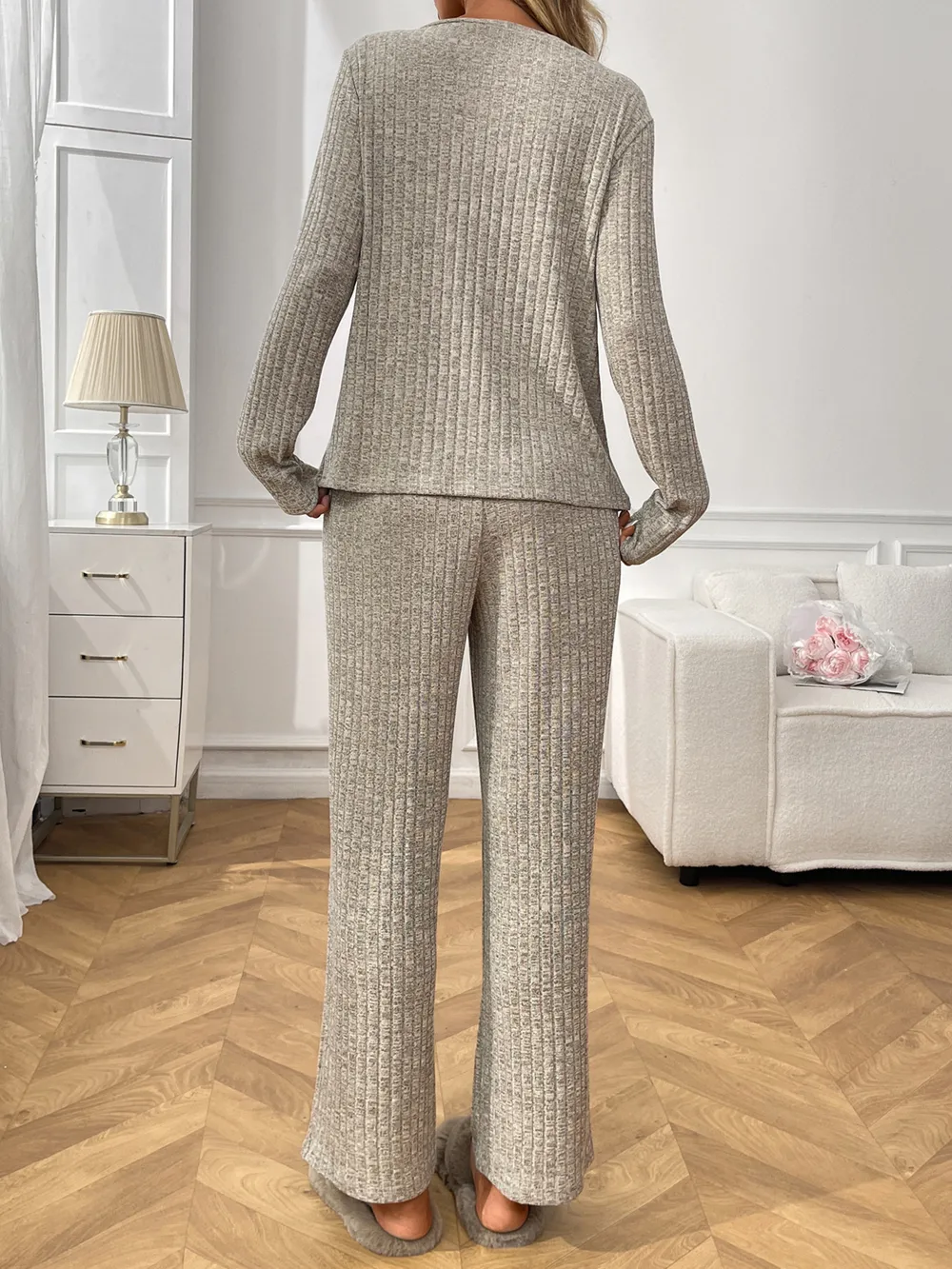 Ribbed Long Sleeve Top and Pants Lounge Set, image 11