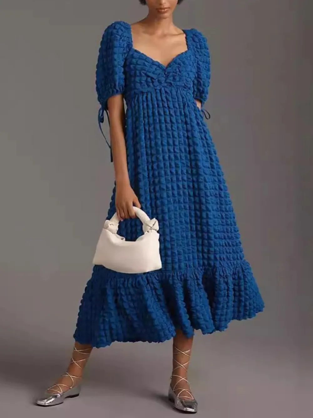 Textured Sweetheart Neck Short Sleeve Dress, image 18