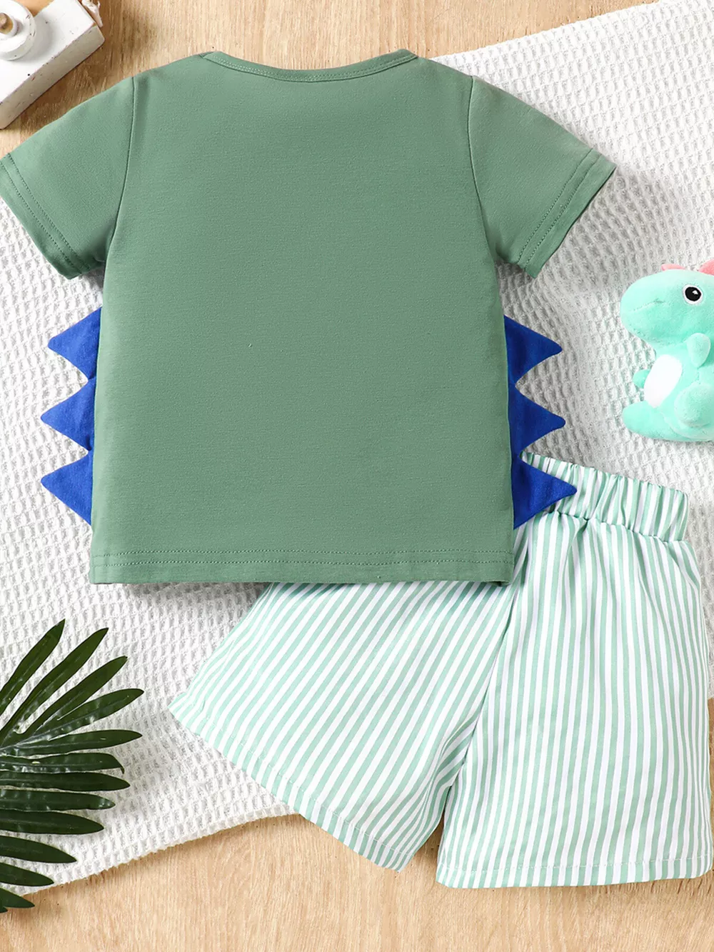 Children's Dino Embroidered Tee & Striped Shorts Set, image 7