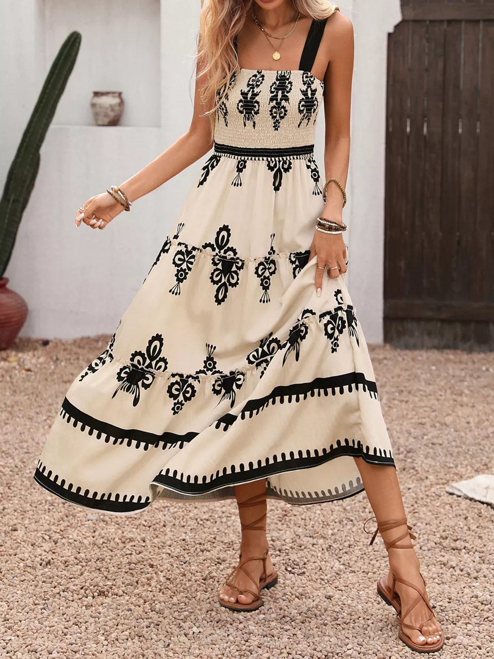 Smocked Wide Strap Tiered Dress, image 5
