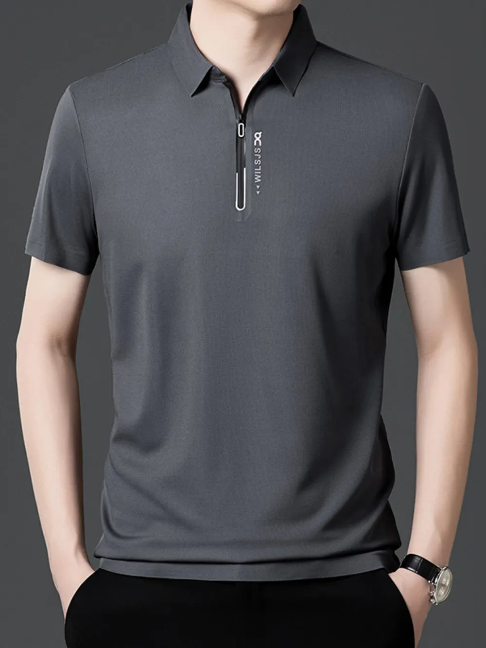 Men's Plus Size Quarter Zip Short Sleeve Polo, image 2