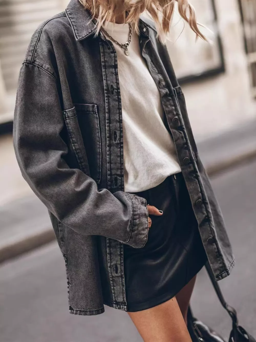 Oversized Button Up Denim Shirt, image 5