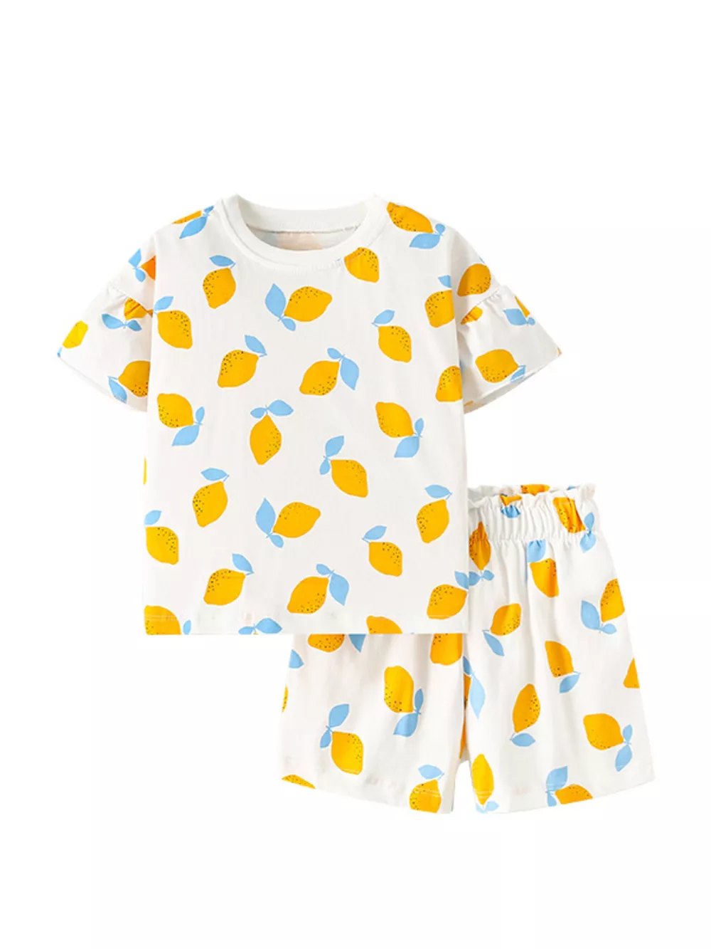 Children's Lemon Print Ruffle Sleeve Top and Shorts Set