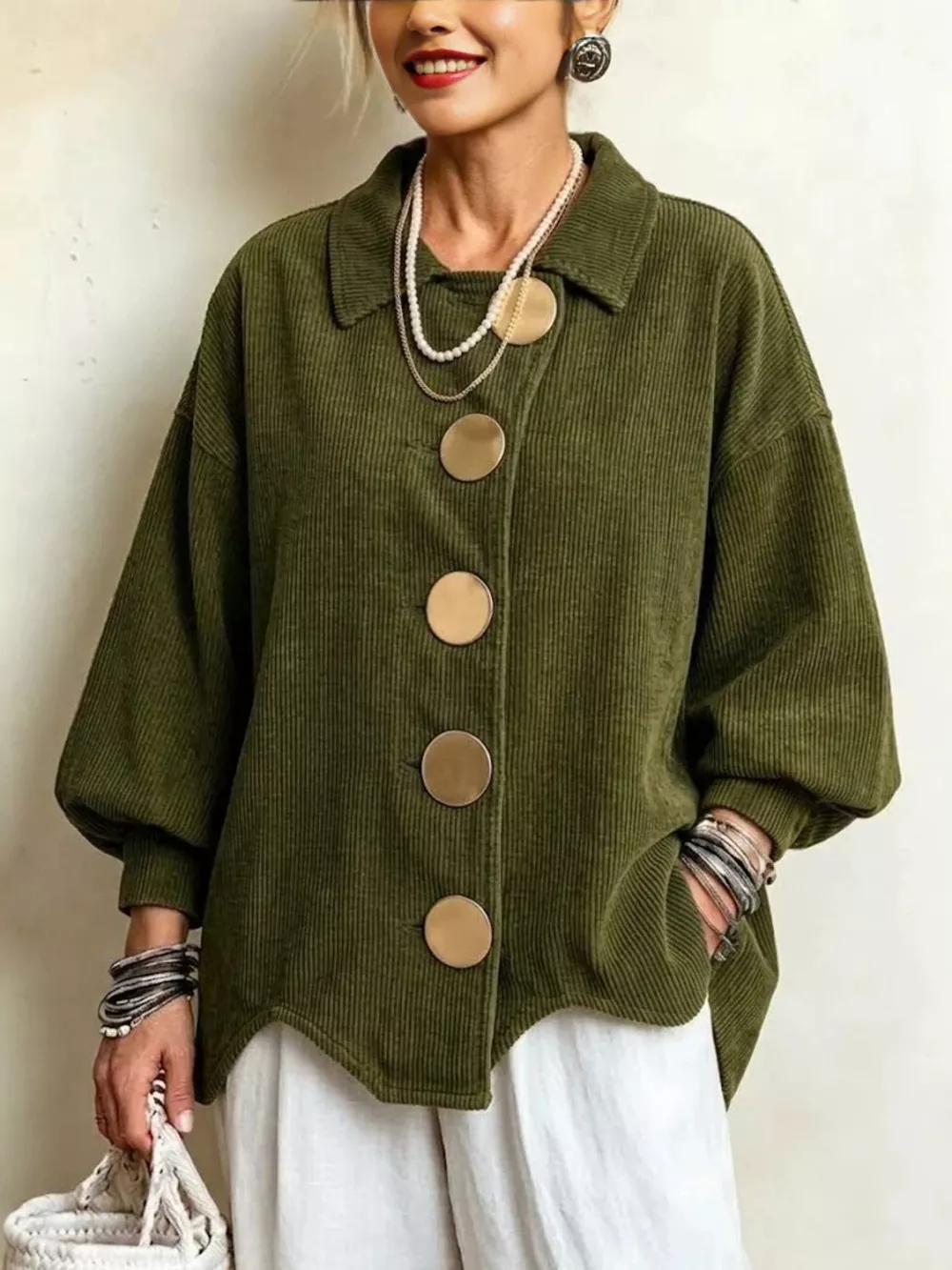 Full Size Corduroy Button-Down Jacket Plus Size