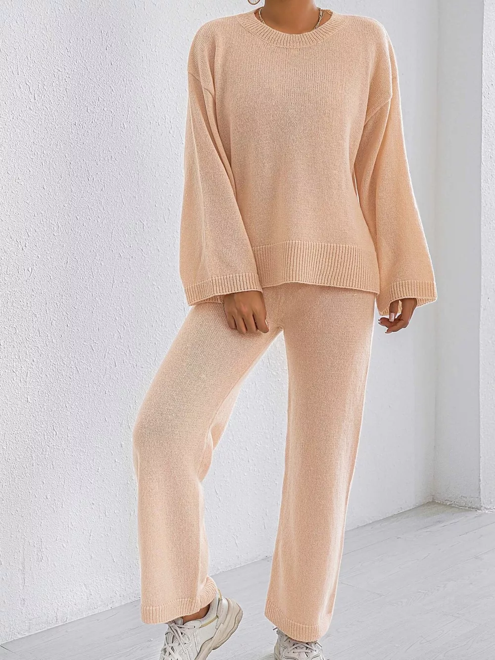 Dropped Shoulder Top and Pants Sweater Set, image 4