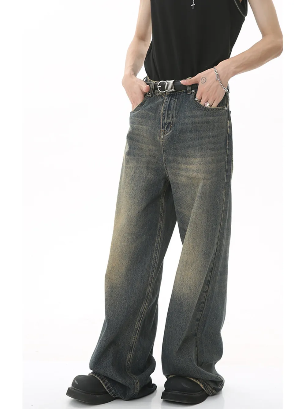 Men's Full Size Vintage Wash Wide Leg Jeans Plus Size, image 7