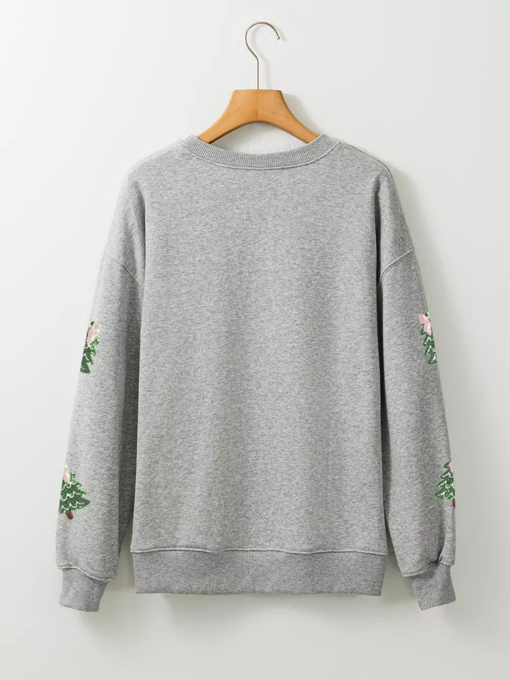 Sequined Christmas Tree Patched Patterned Holiday Pullover Sweatshirt, image 4