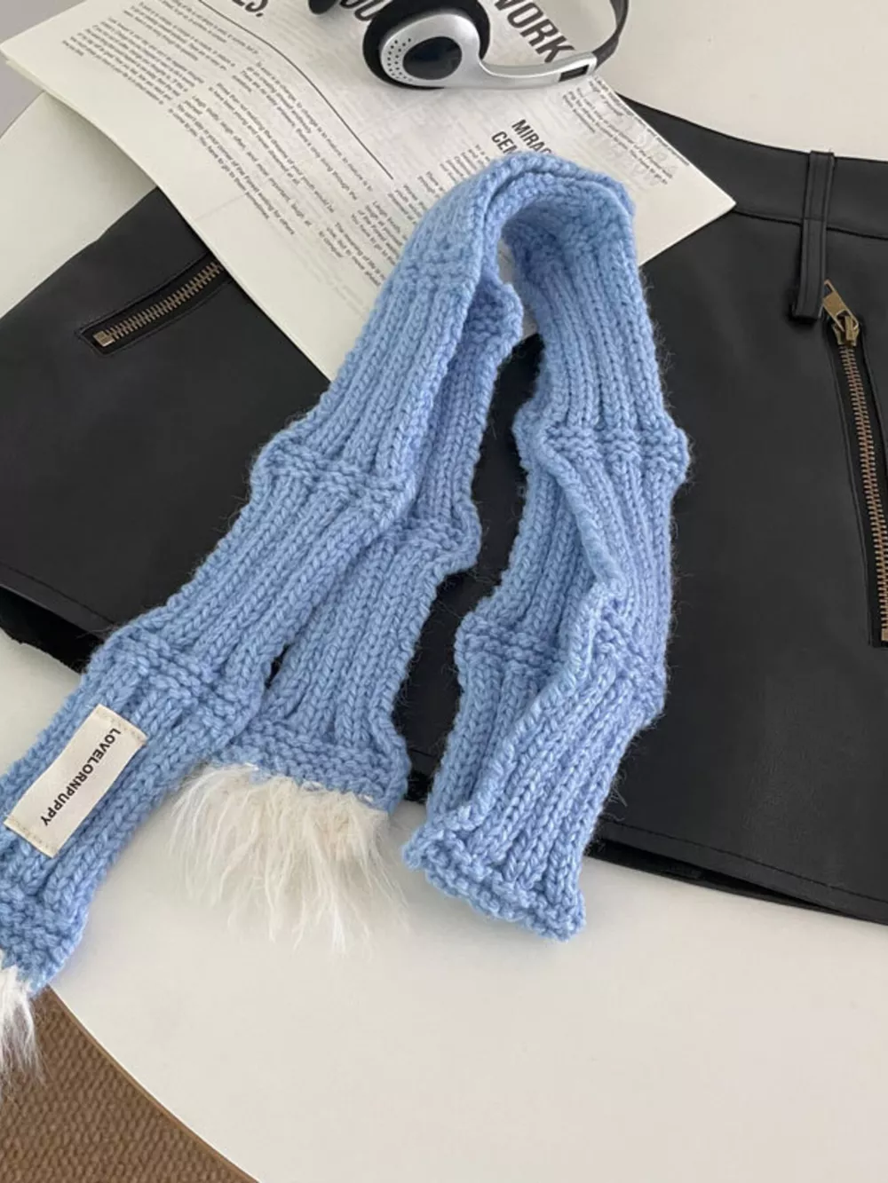 Knitted Plush Trim Scarf, image 2