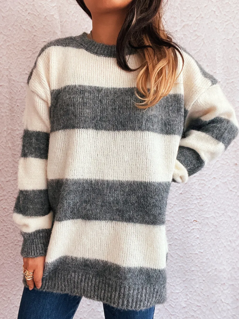 Striped Contrast Long Sleeve Sweater, image 4
