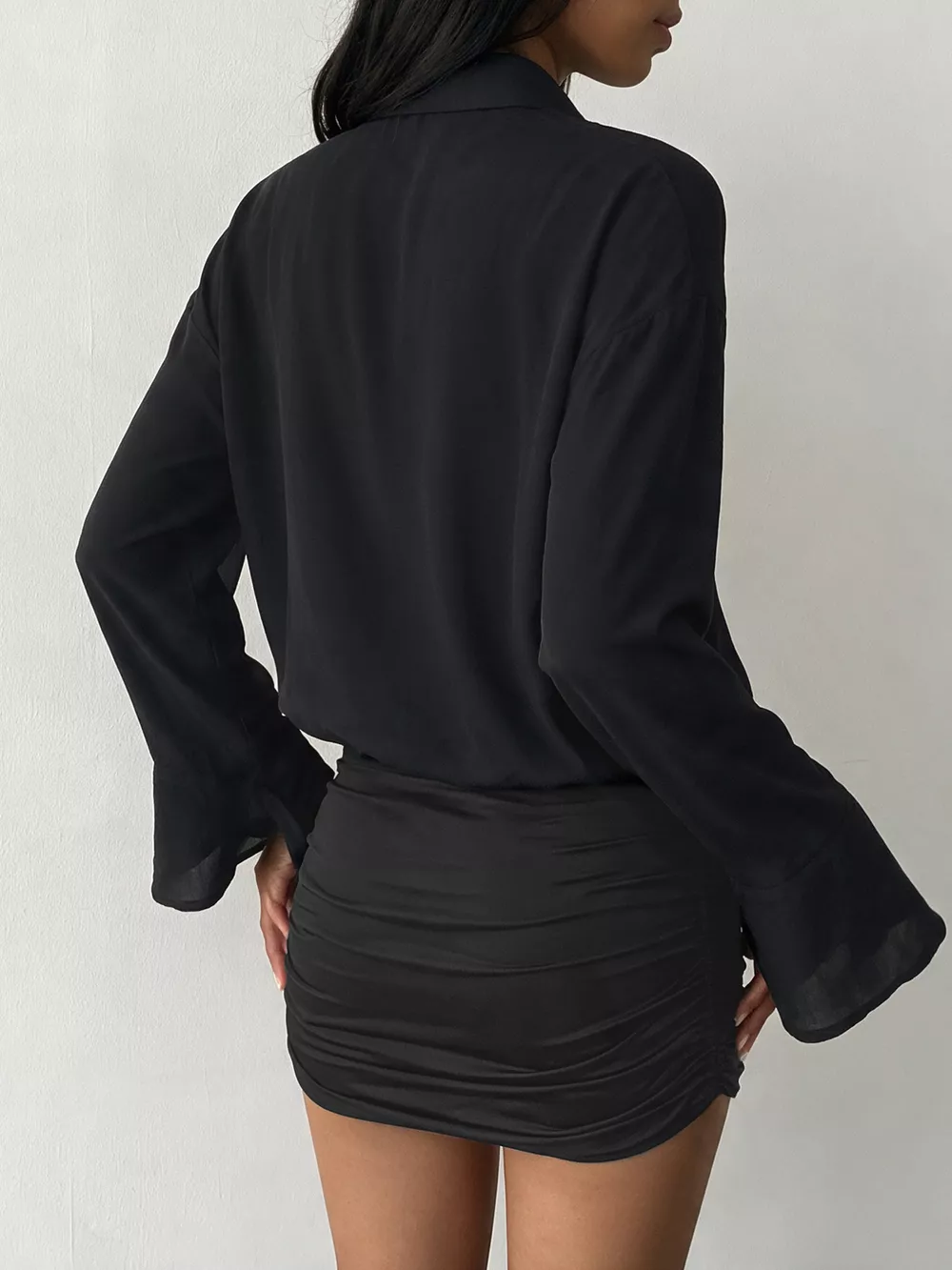 Button Front Flounce Sleeve Bodycon Shirt Dress, image 8