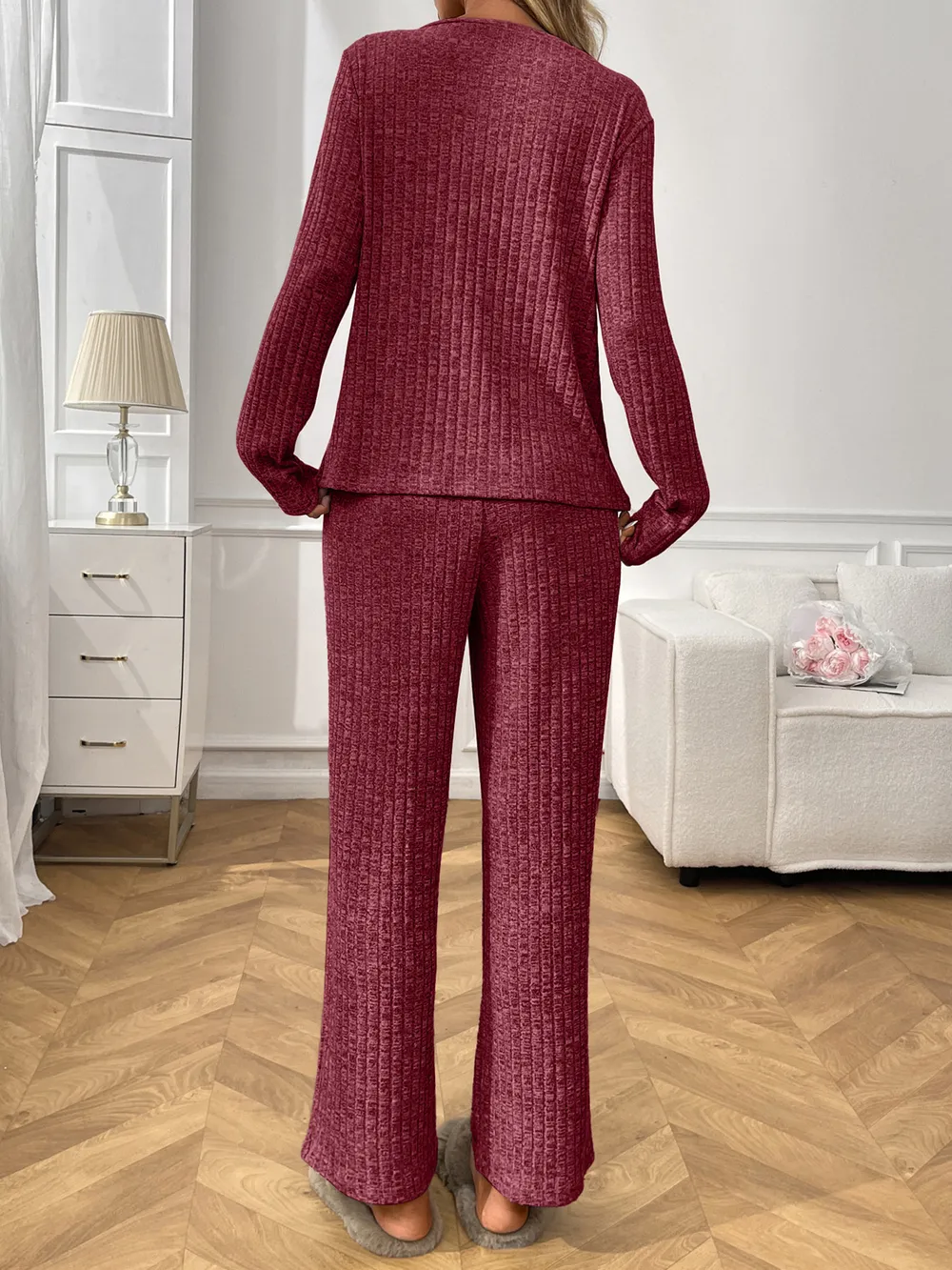 Ribbed Long Sleeve Top and Pants Lounge Set, image 22