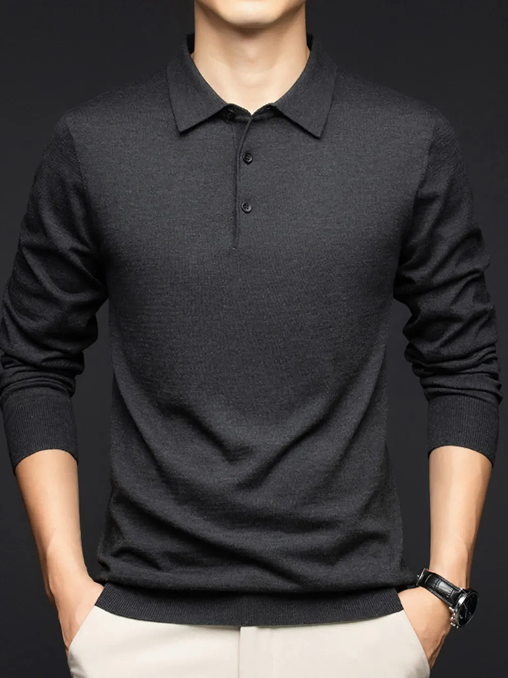 Men's Plus Size Collared Neck Long Sleeve Polo Shirt, image 4