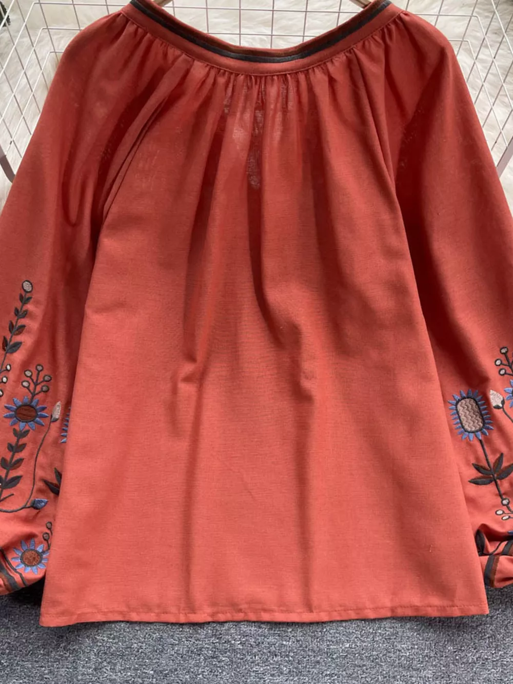 Embroidered Tie Neck Blouse, image 11