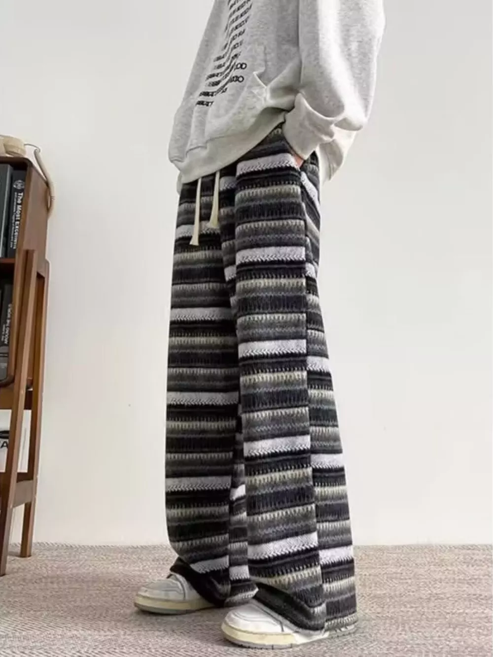 Men's Plus Size Drawstring Striped Wide Leg Pants, image 3