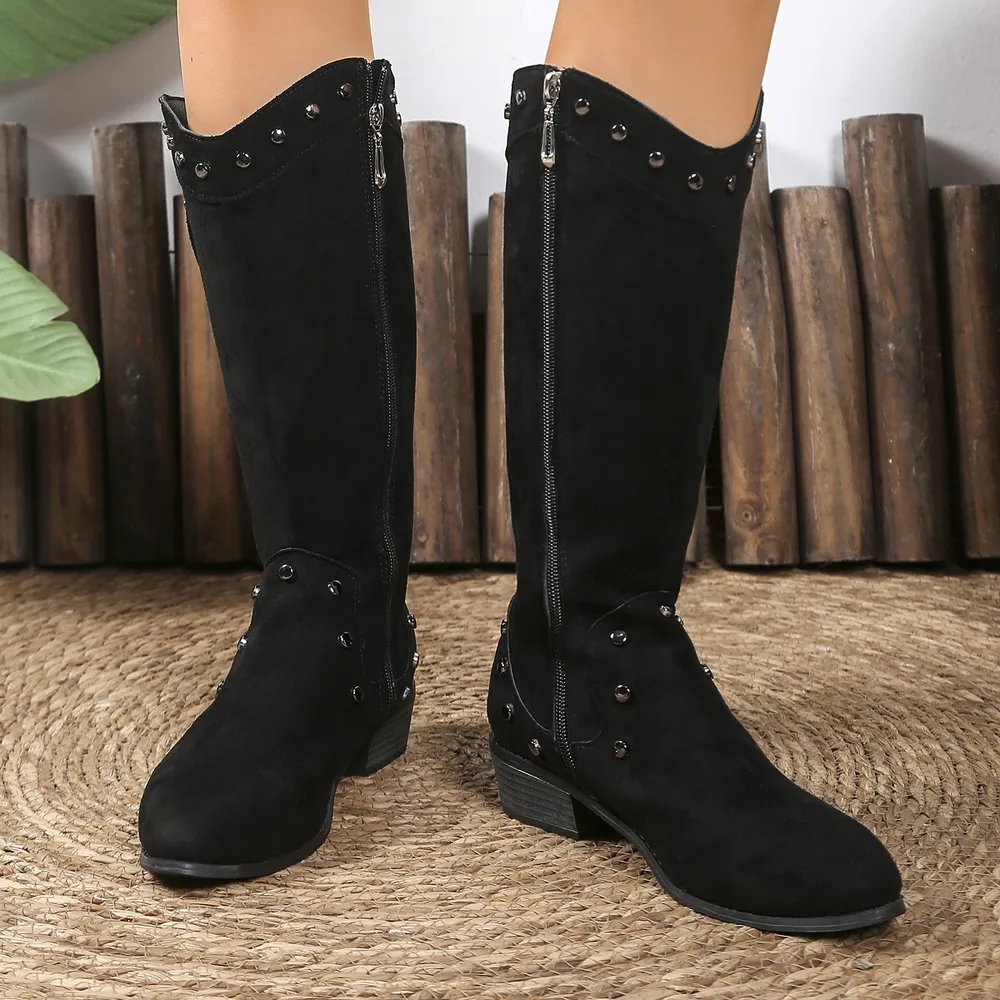 Studded Mid-Calf Boots with Side Zipper Closure, image 3