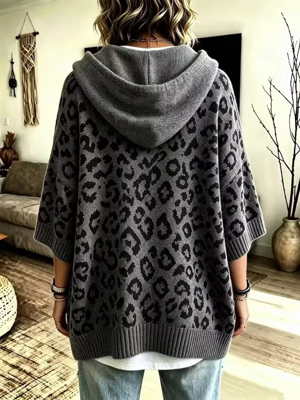 Drawstring Leopard Hooded Sweater, image 8