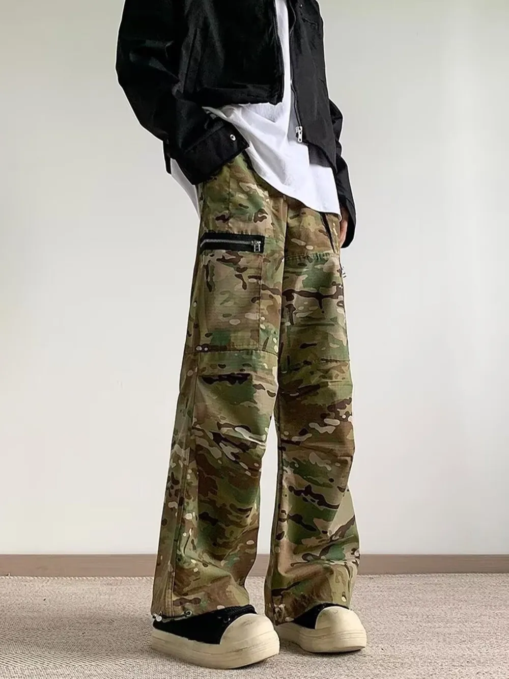 Men's Full Size Camo Wide Leg Cargo Pants with Zipper Pockets Plus Size, image 3