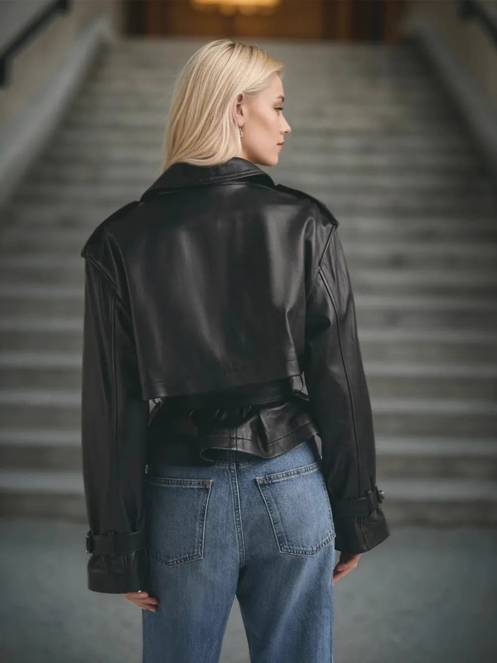 Leather Belted Trench Jacket, image 2