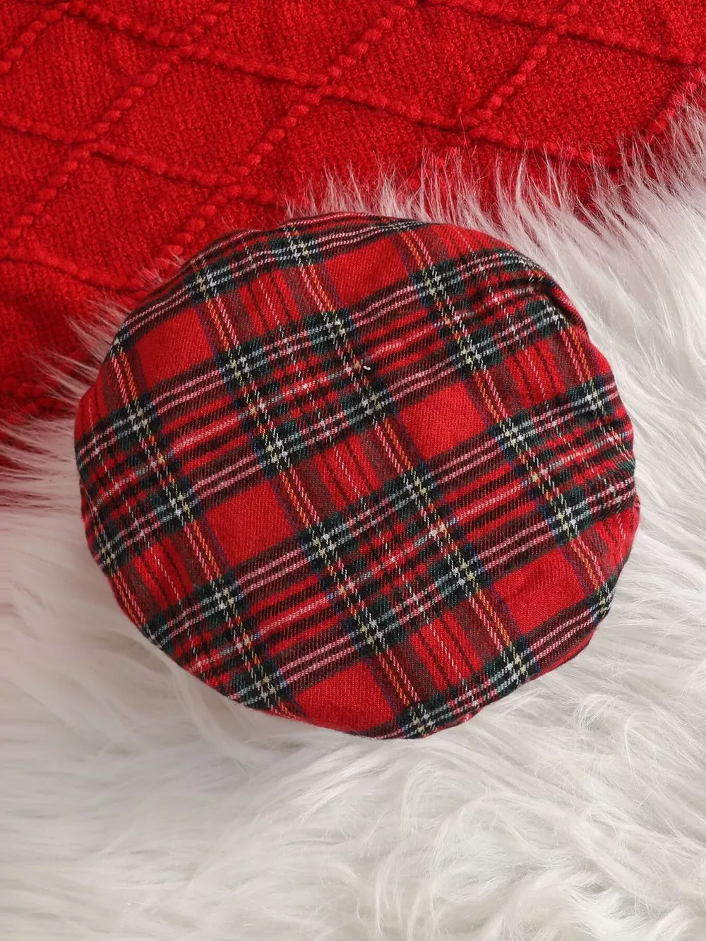 Children's Puff Sleeve Top and Plaid Skirt Set with Hat, image 4