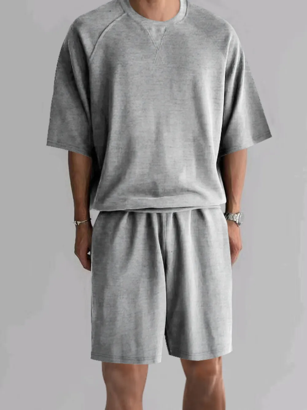 Men's Full Size Round Neck Top and Shorts Set Plus Size, image 3