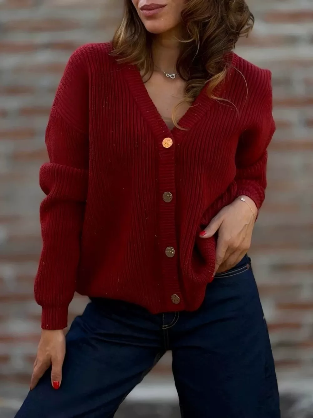 Full Size V-Neck Button-Up Knit Cardigan Plus Size, image 6