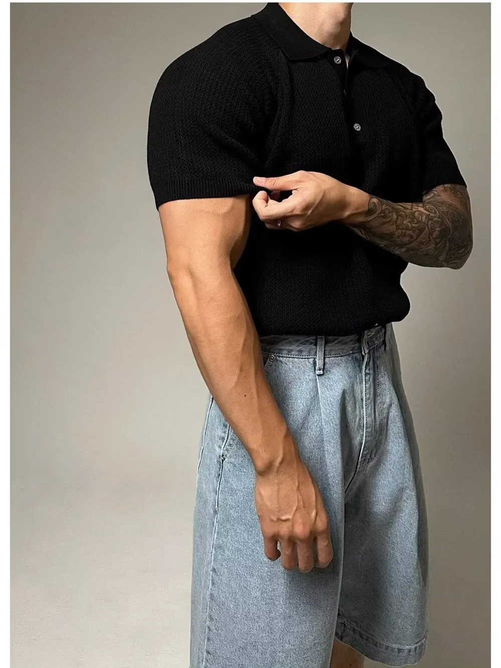 Men's Full Size Textured Knit Short Sleeve Polo Plus Size, image 6