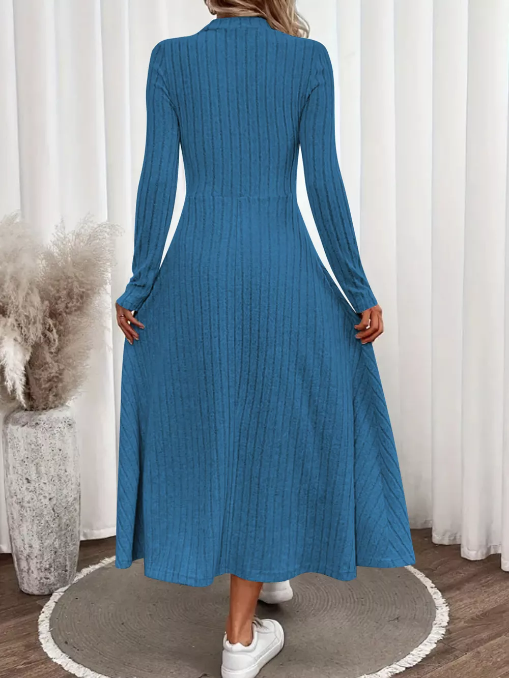 Ribbed Knit Long Sleeve Midi Dress, image 4