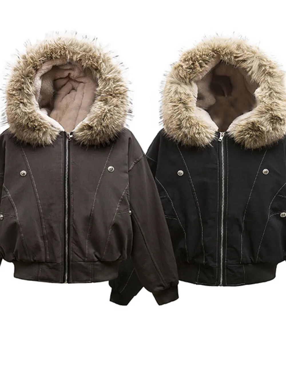 Men's Faux Fur Hooded Zip Up Jacket, image 5