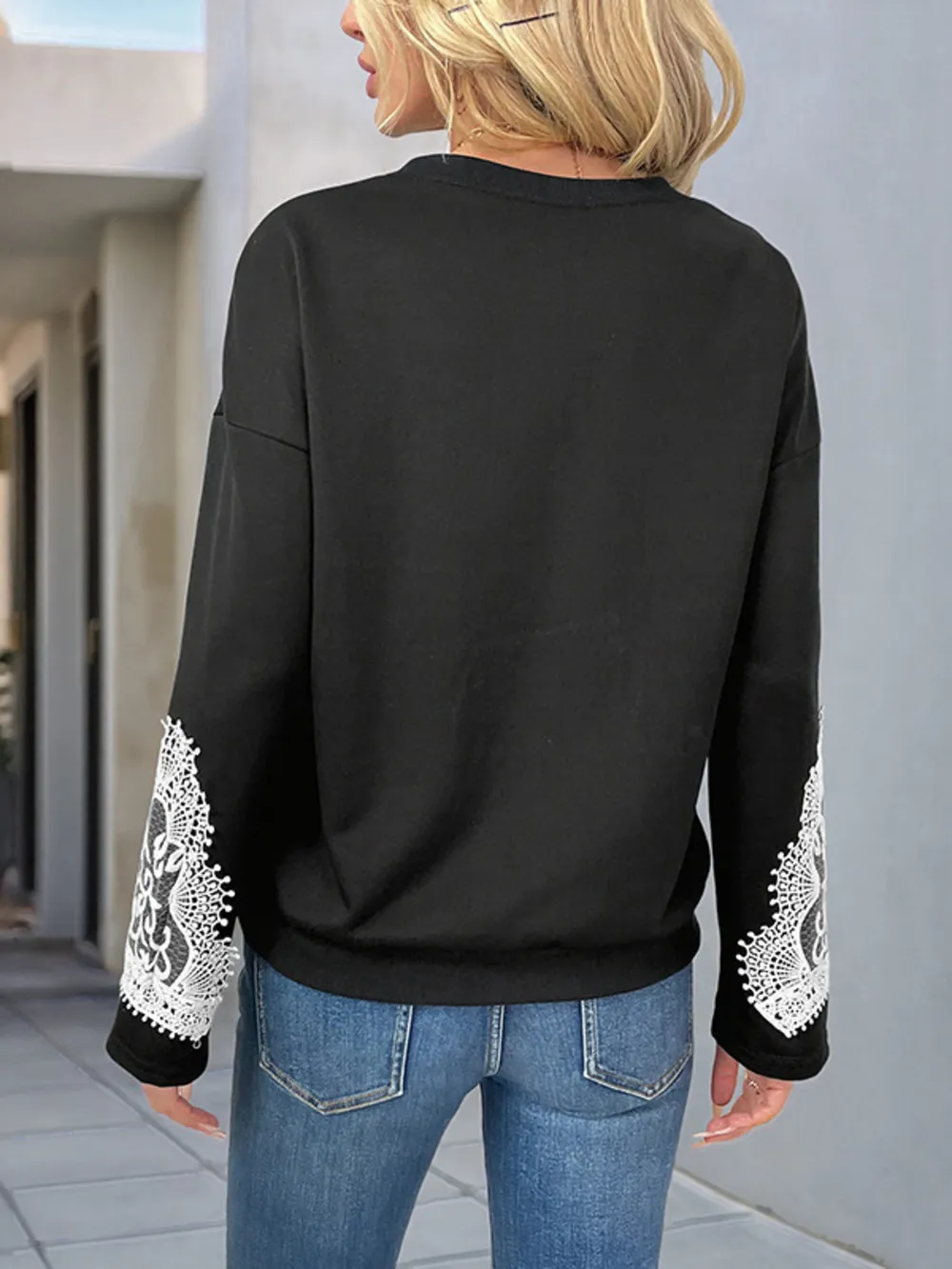 Lace Detail Long Sleeve Sweatshirt, image 2