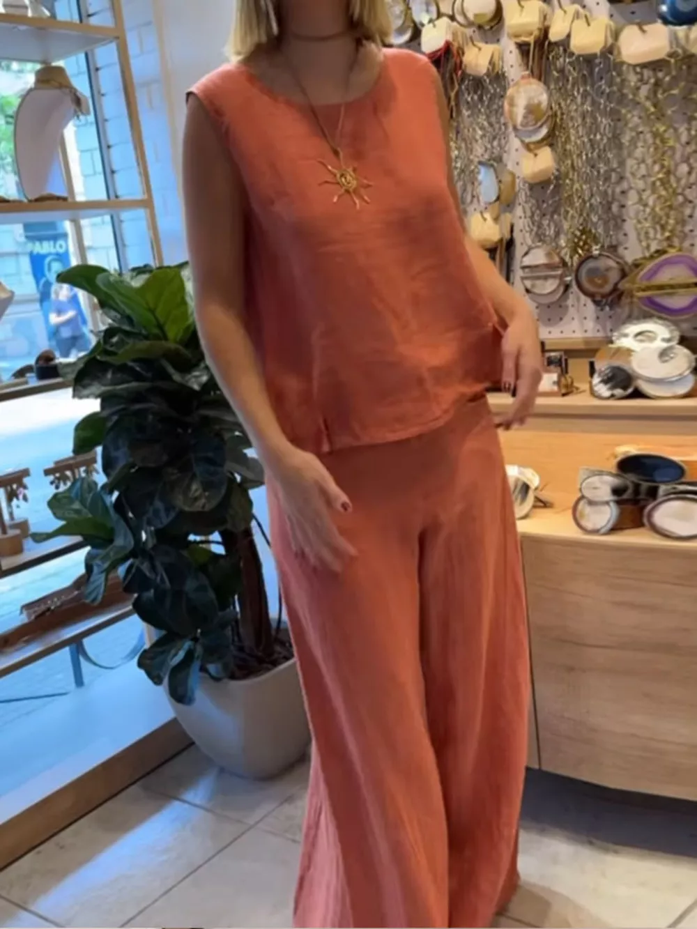 Full Size Round Neck Tank and Pants Set Plus Size, image 3